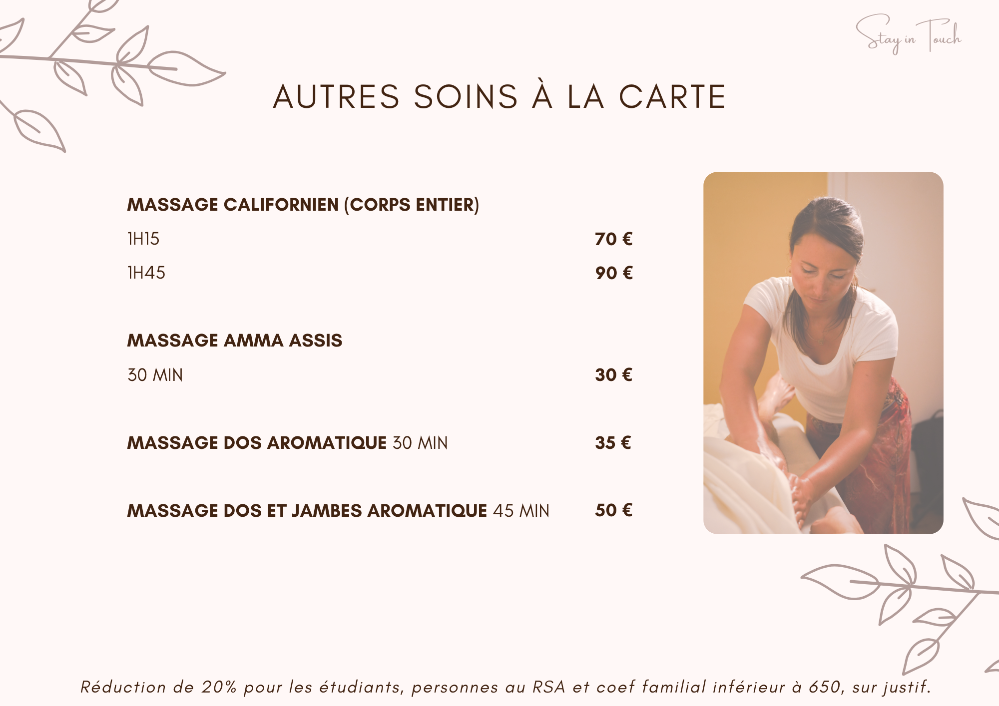 soins massages bien-être relaxants tarifs