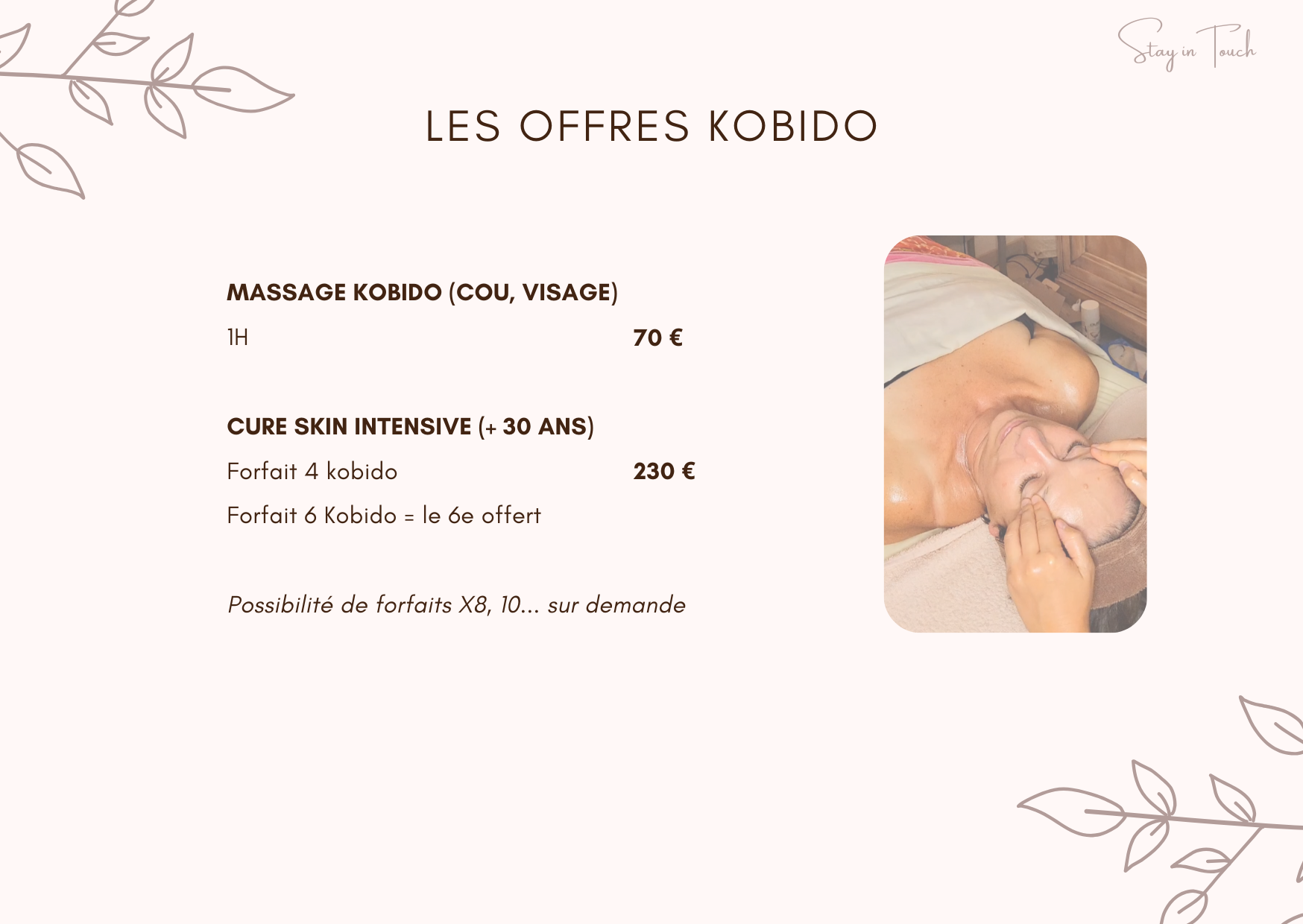 Offres tarifs massage Kobido visage Nantes
